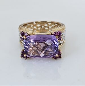 Genuine Victoria Weick Amethyst & Garnet Ring 14k & Sterling Silver Ring Sz 7!